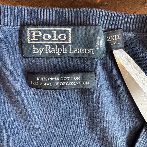 Polo Ralph Lauren Men's 2XLT 100% Pima Cotton Blue With Yellow Pony Sweater Vest - Picture 5 of 10